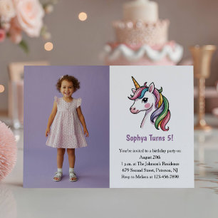 Niedliches Lila Einhorn Foto Kindergeburtstag Part Einladung