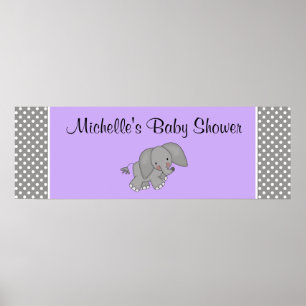 Niedliches Lila Elephant Girl Baby Duschbanner Poster