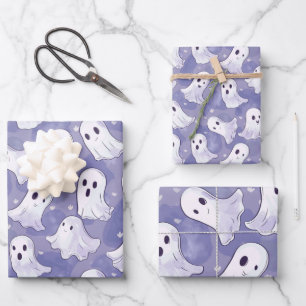 Niedliches Lila Ghost-Muster Geschenkpapier Set