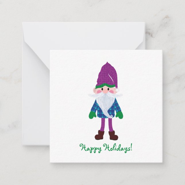 Niedliches Lila Gnome Happy Holidays Mini Weihnach Mitteilungskarte (Vorderseite)