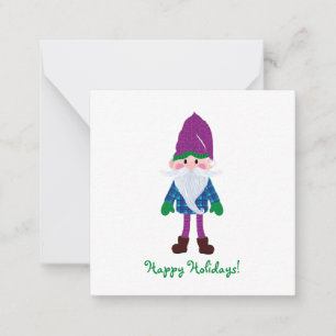 Niedliches Lila Gnome Happy Holidays Mini Weihnach Mitteilungskarte