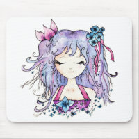 Niedliches lila Haar-Blume manga Mädchen