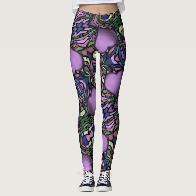 Niedliches Lila Herz Leggings (Vorderseite)