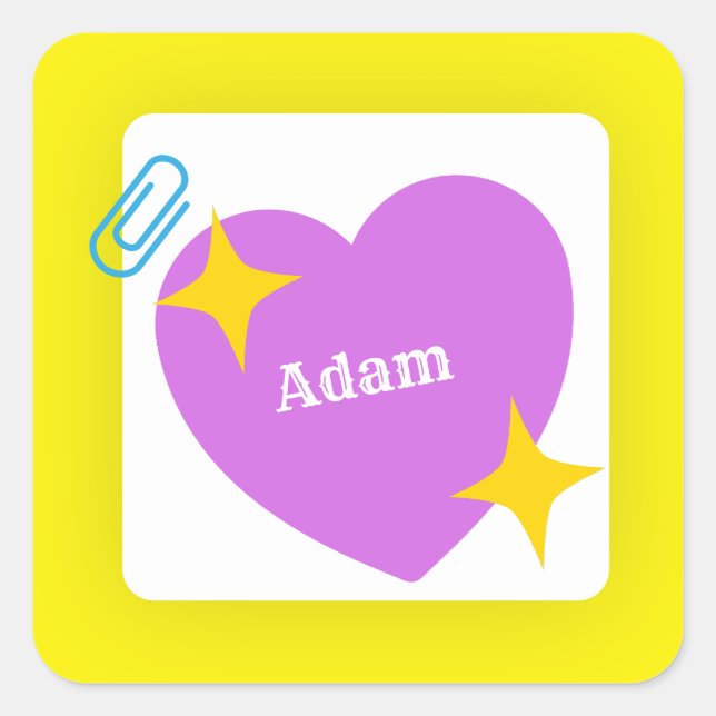 Niedliches Lila Herz mit benutzerdefinierbarem Nam Quadratischer Aufkleber (Vorderseite)