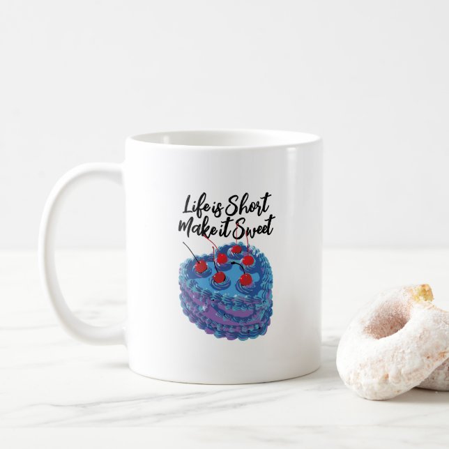 Niedliches Lila Herzkuchenmuster Kaffeetasse (Mit Donut)