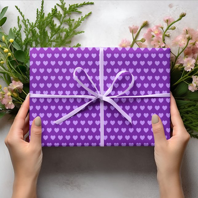 Niedliches Lila Herzmuster Geschenkpapier (Cute Purple Hearts Pattern Wrapping Paper)
