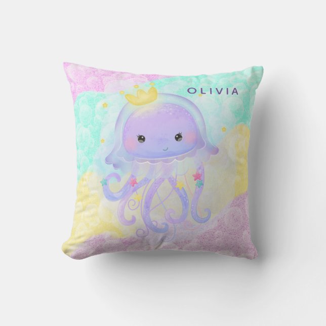 Niedliches Lila Jellyfish Girl Baby Kinderzimmer C Kissen (Vorderseite)