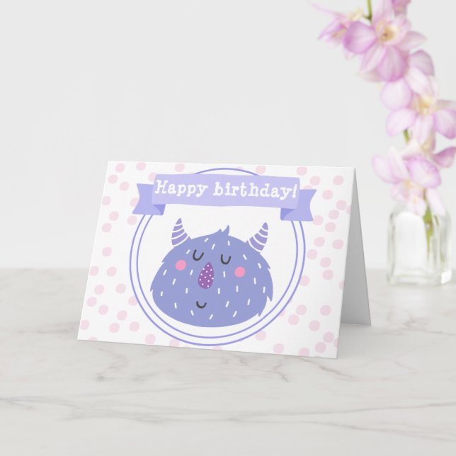 Niedliches Lila Monster - Kindergeburtstag Karte (Orchidee)