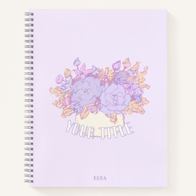 Niedliches lila Notebook mit handgezeichnet Blume Notizbuch (Vorderseite)