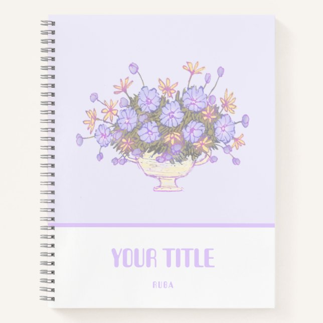 Niedliches lila Notebook mit handgezeichnet Blume Notizbuch (Vorderseite)