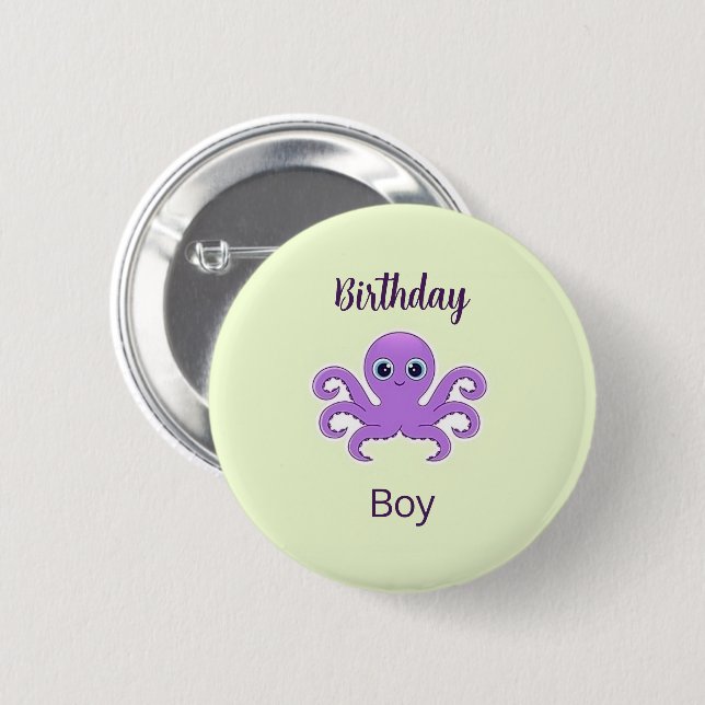 Niedliches lila Oktopus-Grün Button (Vorne & Hinten)