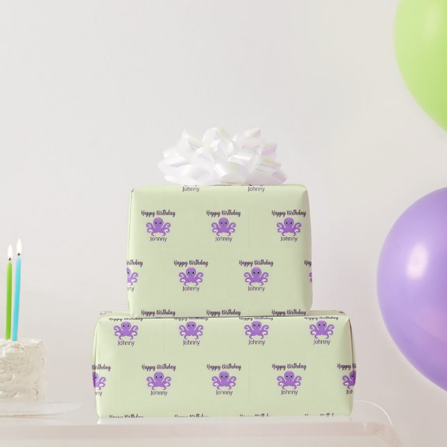 Niedliches lila Oktopus-Grün Geschenkpapier (Partygeschenke)