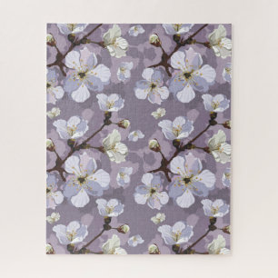 Niedliches Lila Pfirsichblossom Blumenmuster Puzzle