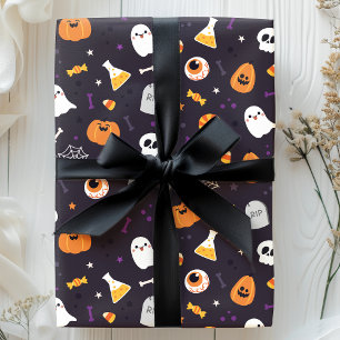 Niedliches Lila Pumpkin Ghost Spirit Halloween Mus Geschenkpapier