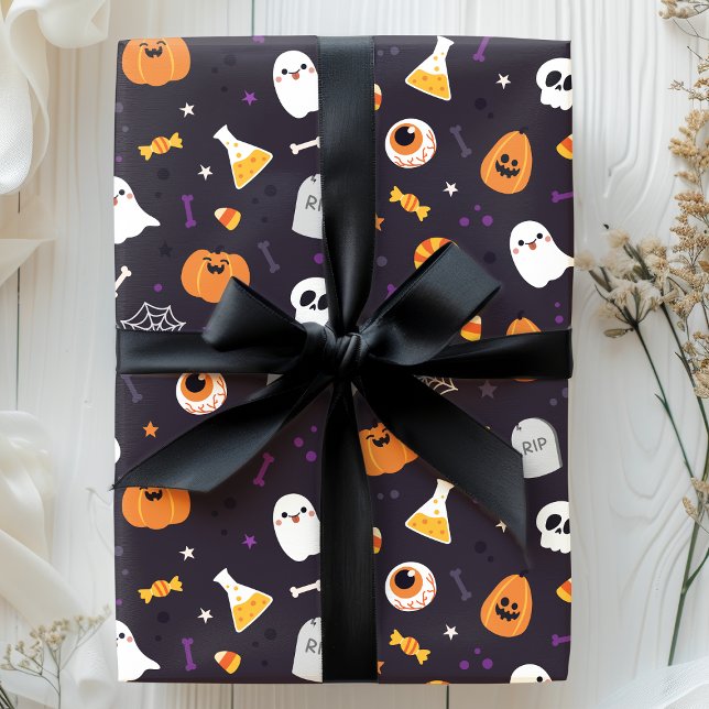 Niedliches Lila Pumpkin Ghost Spirit Halloween Mus Geschenkpapier (Von Creator hochgeladen)