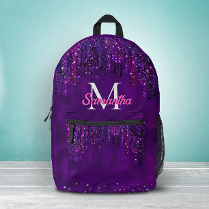 Niedliches Lila Rosa Einhorn Glitzer Tropfen Monog Bedruckter Rucksack