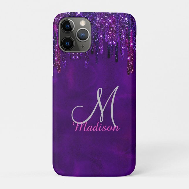 Niedliches Lila Rosa Einhorn Glitzer Tropfen Monog Case-Mate iPhone Hülle (Rückseite)