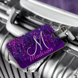 Niedliches Lila Rosa Einhorn Glitzer Tropfen Monog Gepäckanhänger