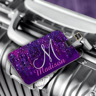 Niedliches Lila Rosa Einhorn Glitzer Tropfen Monog Gepäckanhänger
