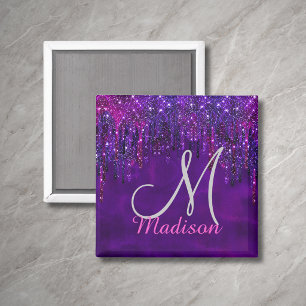 Niedliches Lila Rosa Einhorn Glitzer Tropfen Monog Magnet