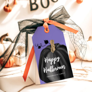 Niedliches Lila Skript Pumpkin Halloween Geschenkanhänger