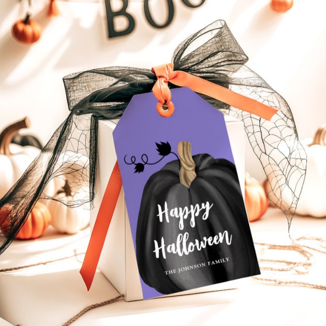 Niedliches Lila Skript Pumpkin Halloween Geschenkanhänger (Cute Purple Script Pumpkin Halloween Gift Tags)