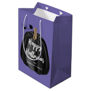 Niedliches Lila Skript Pumpkin Happy Halloween Mittlere Geschenktüte