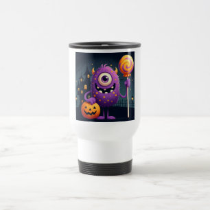 Niedliches, lila Trick-oder-Behandlung-Monster Reisebecher