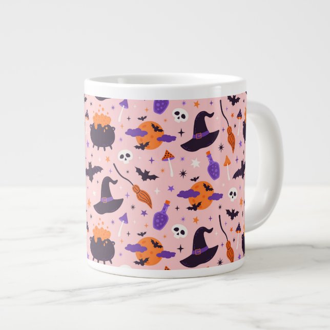 Niedliches Lila und rosa Halloween-Muster Jumbo-Tasse (Vorderseite Rechts)