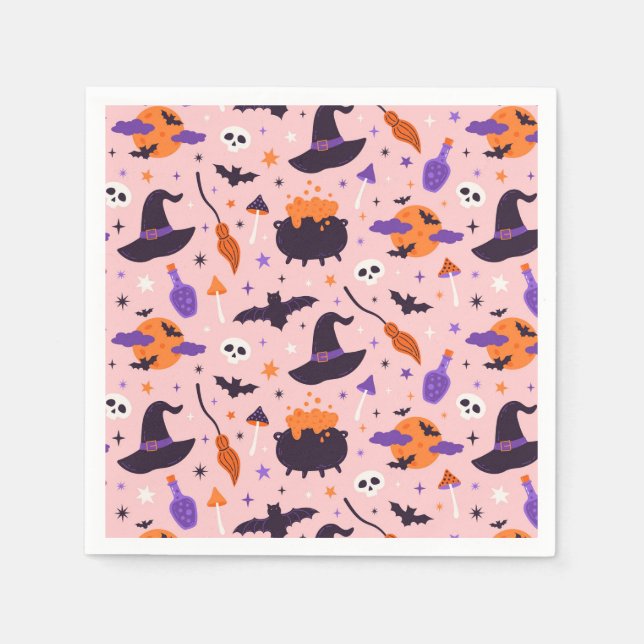 Niedliches Lila und rosa Halloween-Muster Serviette (Vorderseite)