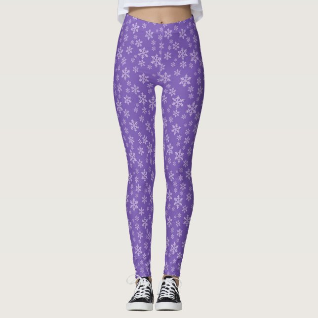 Niedliches Lila Weihnachtsschneeflockenmuster Leggings (Vorderseite)