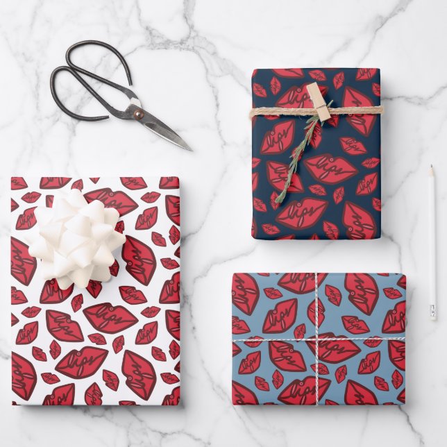 Niedliches Lippenmuster Mix Geschenkpapier Set (Vorderseite)