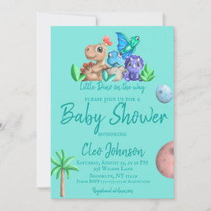 Niedliches Little Dino auf seiner Way Baby Dusche Einladung