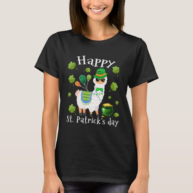 Niedliches Llama Happy St Patrick's Day Irish Klee T-Shirt (Vorderseite)
