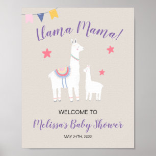 Niedliches Llama Mama Baby Dusche Begrüßungszeiche Poster