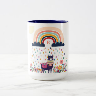 Niedliches Llama Rainbow Initial Monogramm Zweifarbige Tasse
