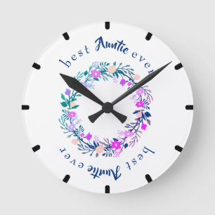 Niedliches Logo Best Auntie Ever Word Art Runde Wanduhr