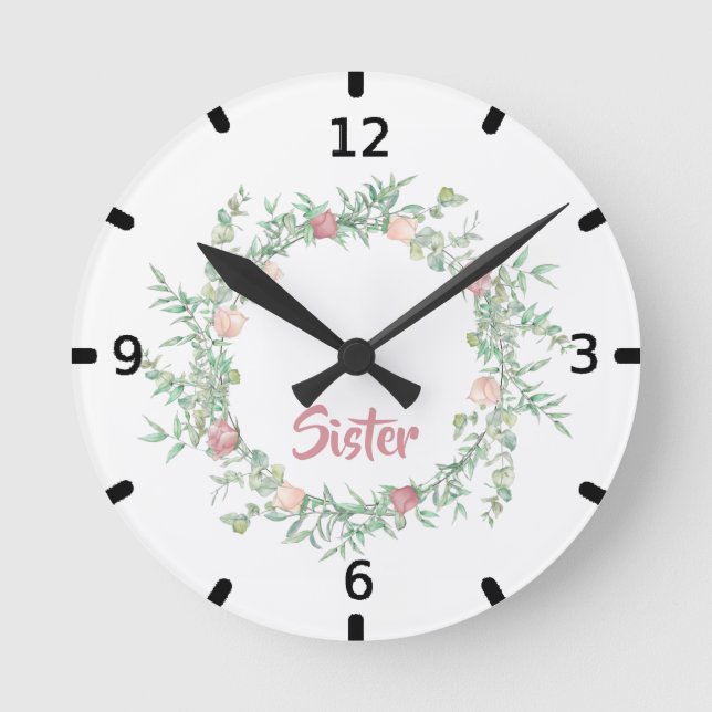 Niedliches Logo Beste Schwester je Farbe Blüte Runde Wanduhr (Vorderseite)