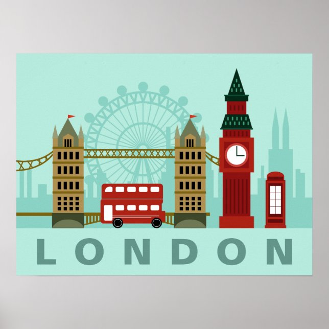 Niedliches Londoner Illustrations-Plakat Poster (Vorne)