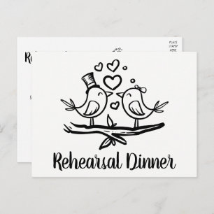 Niedliches Lovebird Schwarz-weiß Hochzeitsessen Pr Einladungspostkarte