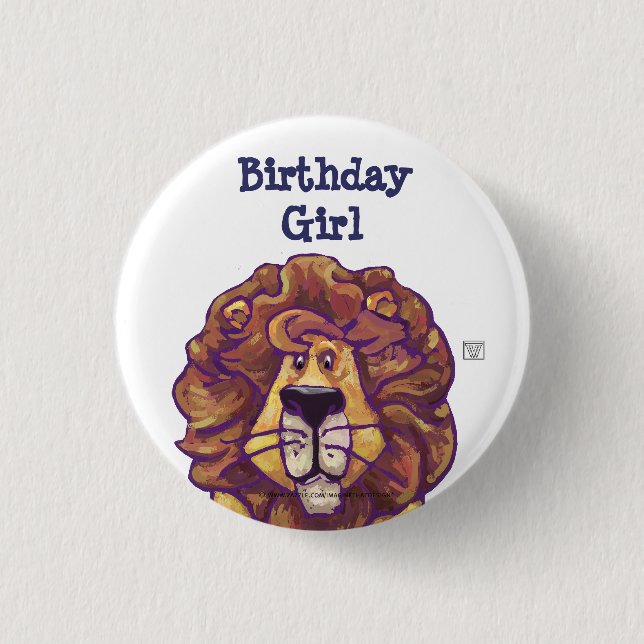 Niedliches Löwe Party Centre Birthday Girl Button (Vorderseite)