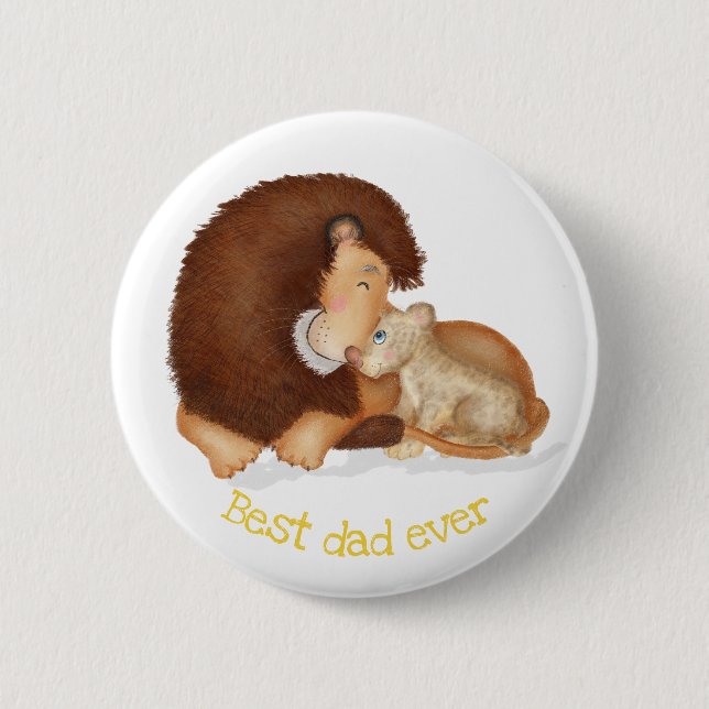 Niedliches Löwen und Cut "Best Papa ever" Abzeiche Button (Vorderseite)