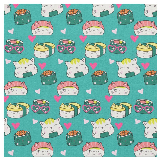 Niedliches Lucky Cat Pattern Stoff (Nahaufnahme)
