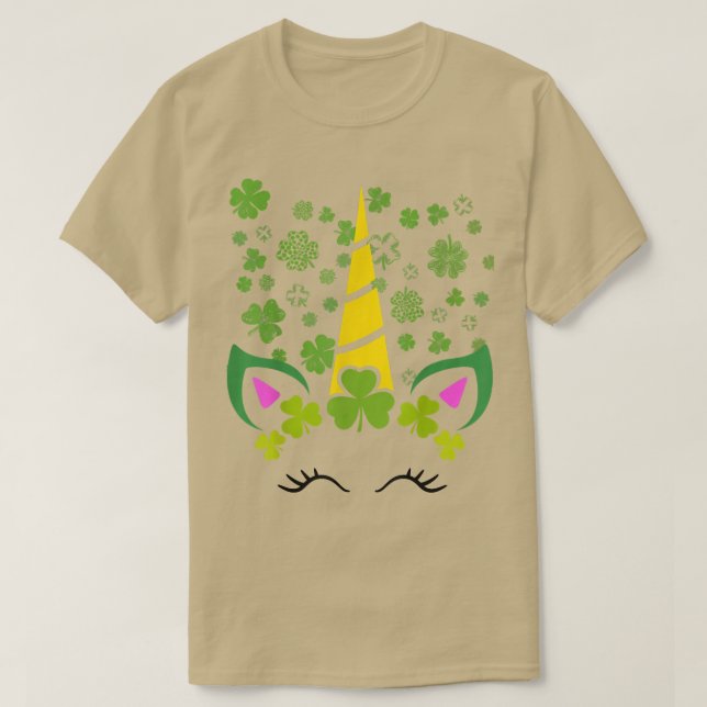 Niedliches Lucky Kleeblatt Einhorn Face St Patrick T-Shirt (Design vorne)