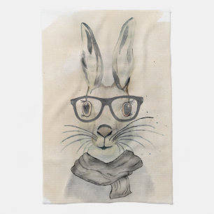 Niedliches lustiges Aquarellbunny mit Brille und S Geschirrtuch