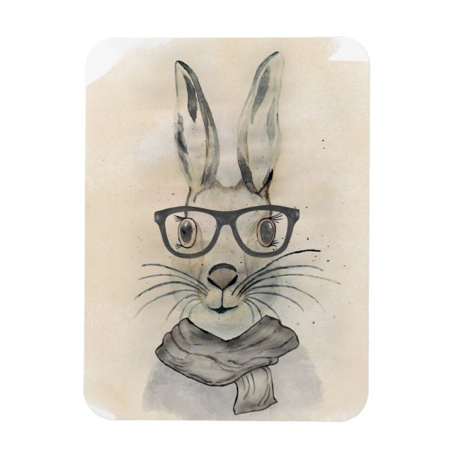Niedliches lustiges Aquarellbunny mit Brille und S Magnet (Vertikal)