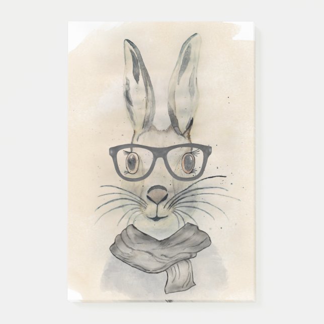 Niedliches lustiges Aquarellbunny mit Brille und S Post-it Klebezettel (Vorderseite)