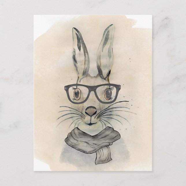 Niedliches lustiges Aquarellbunny mit Brille und S Postkarte (Vorderseite)