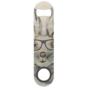 Niedliches lustiges Aquarellbunny mit Brille und S Speedflaschenöffner