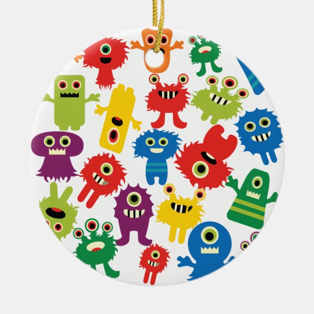 Niedliches lustiges buntes Monster-Muster Keramik Ornament (Vorne)